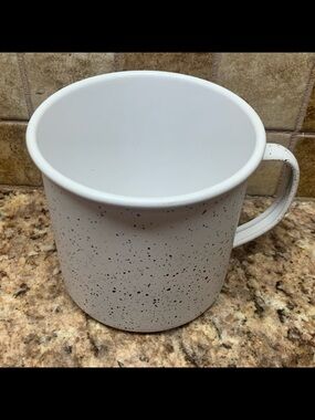 New! Speckled White & Black Enamel Coating /Metal Base Coffee Mug. 17.6 oz.